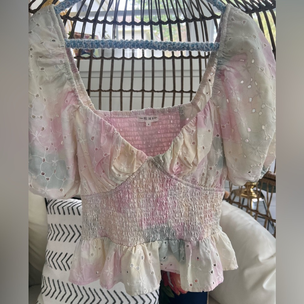 Free the Roses Feminine Smocked Puff Sleeve Crop Top